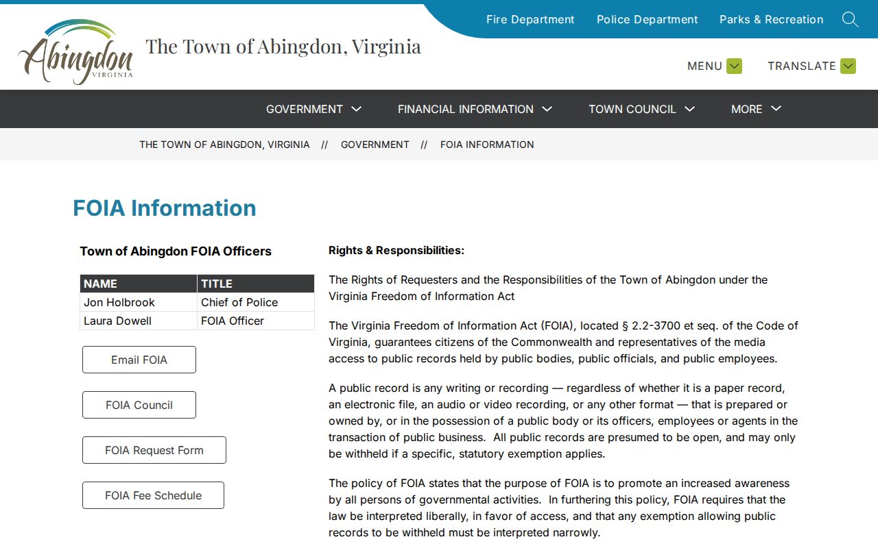 Abingdon criminal records FOIA information page