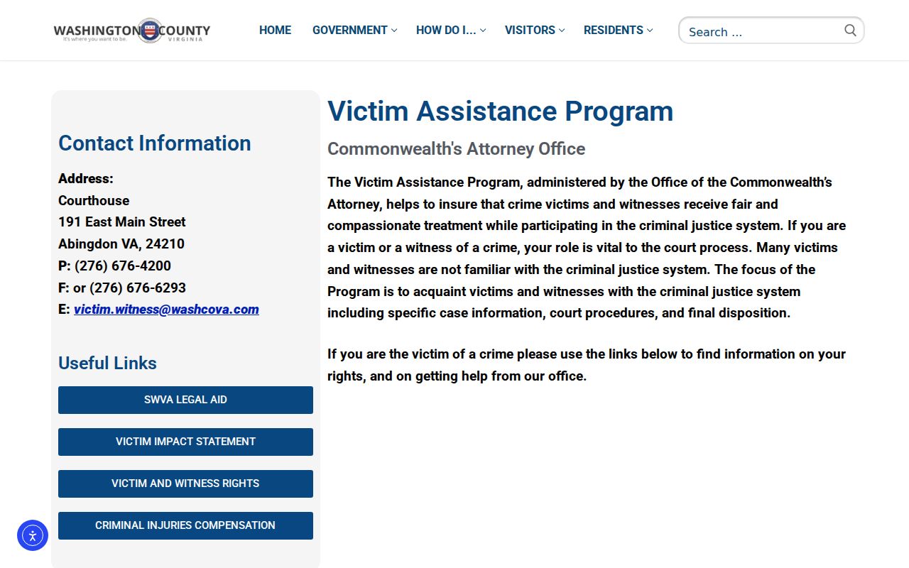 Abingdon criminal case records and victim witness assistance