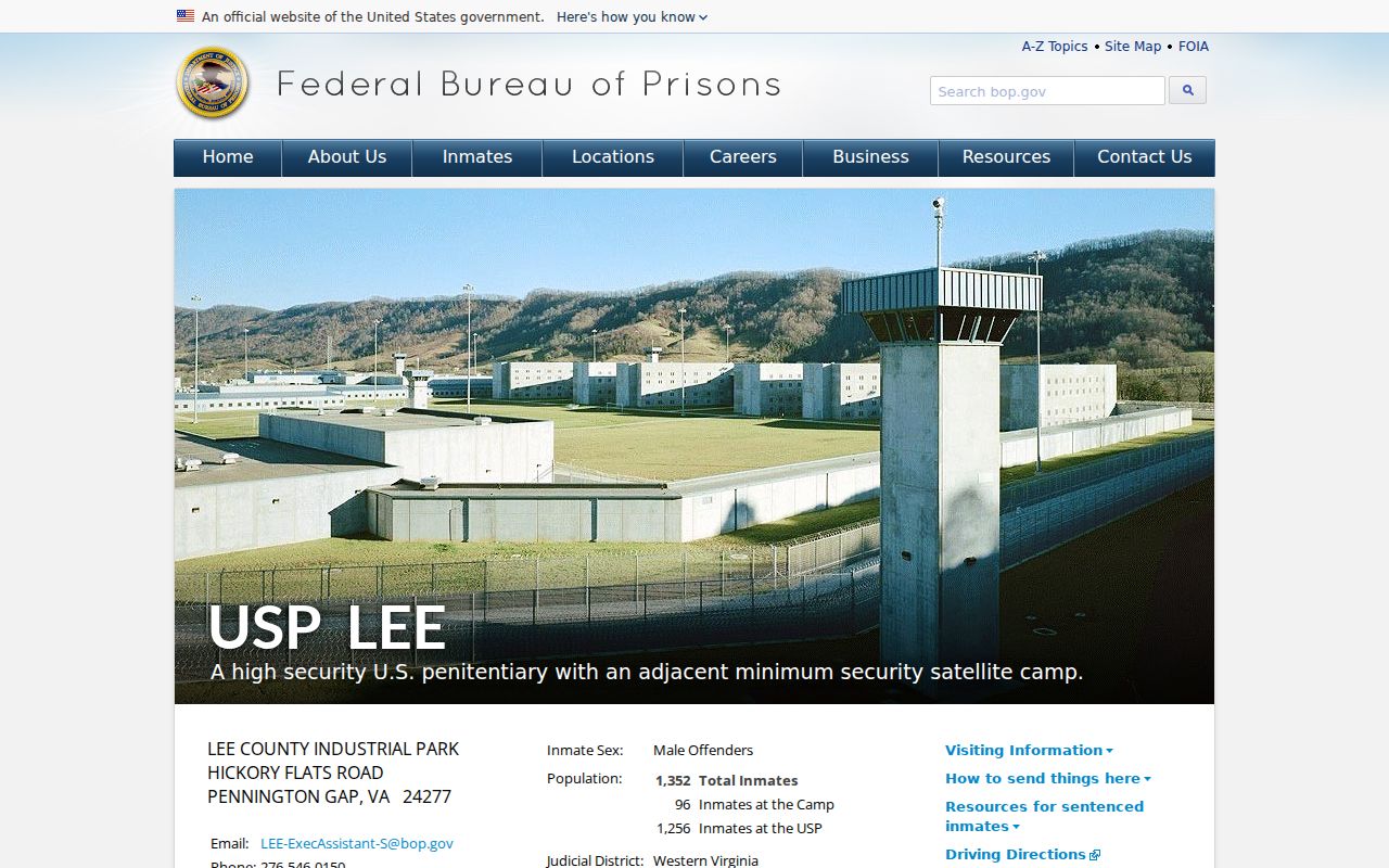 Saltville criminal records context for USP Lee federal custody