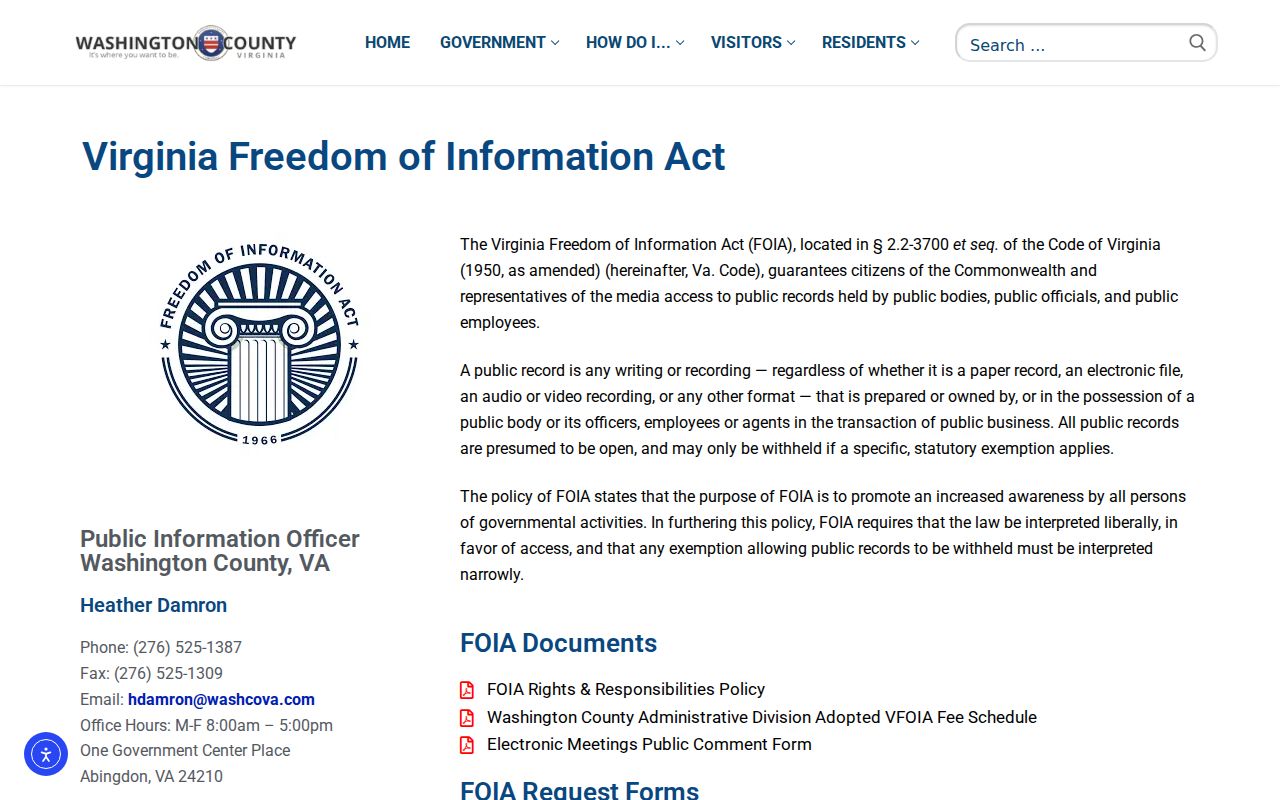 Washington County arrest records sheriff FOIA information