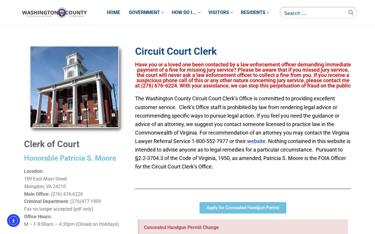 Washington County criminal court records at the Circuit Court Clerk