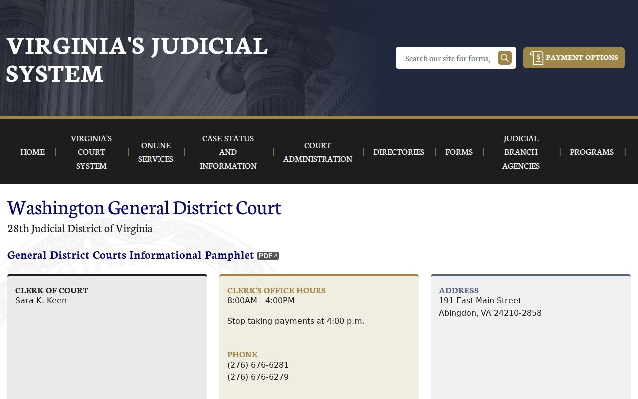 Washington County criminal case records General District Court schedule
