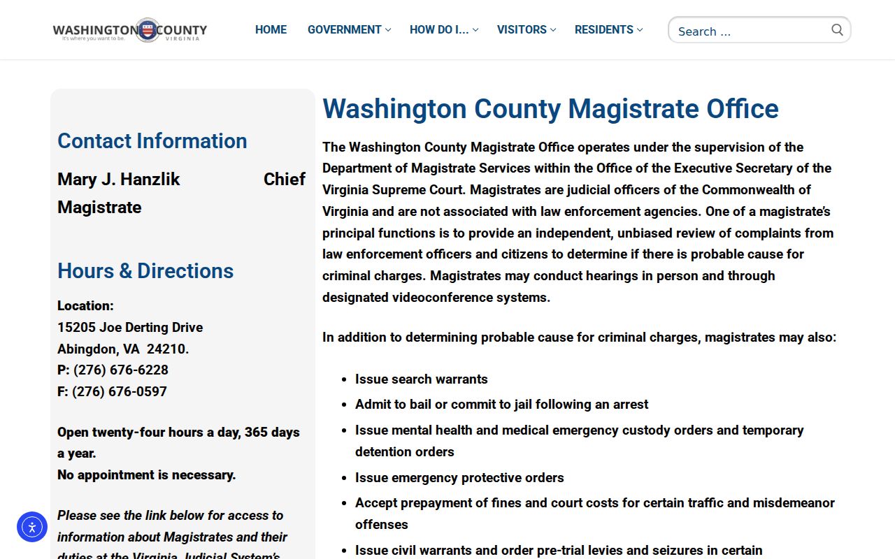 Washington County criminal warrant and bail records magistrate office