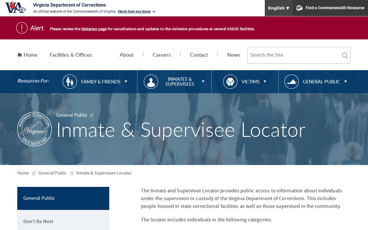 Washington County corrections and supervision records in VADOC locator