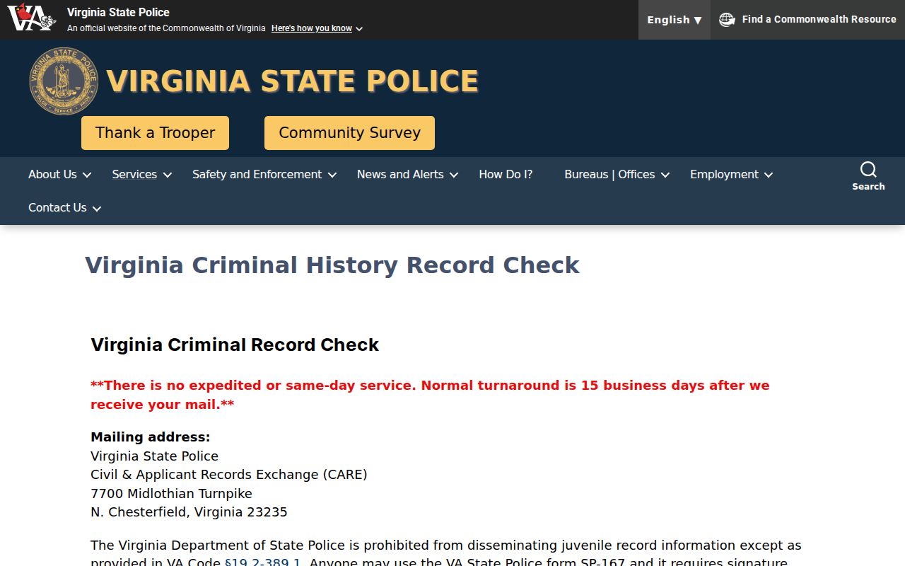 Virginia State Police Washington County criminal history check information