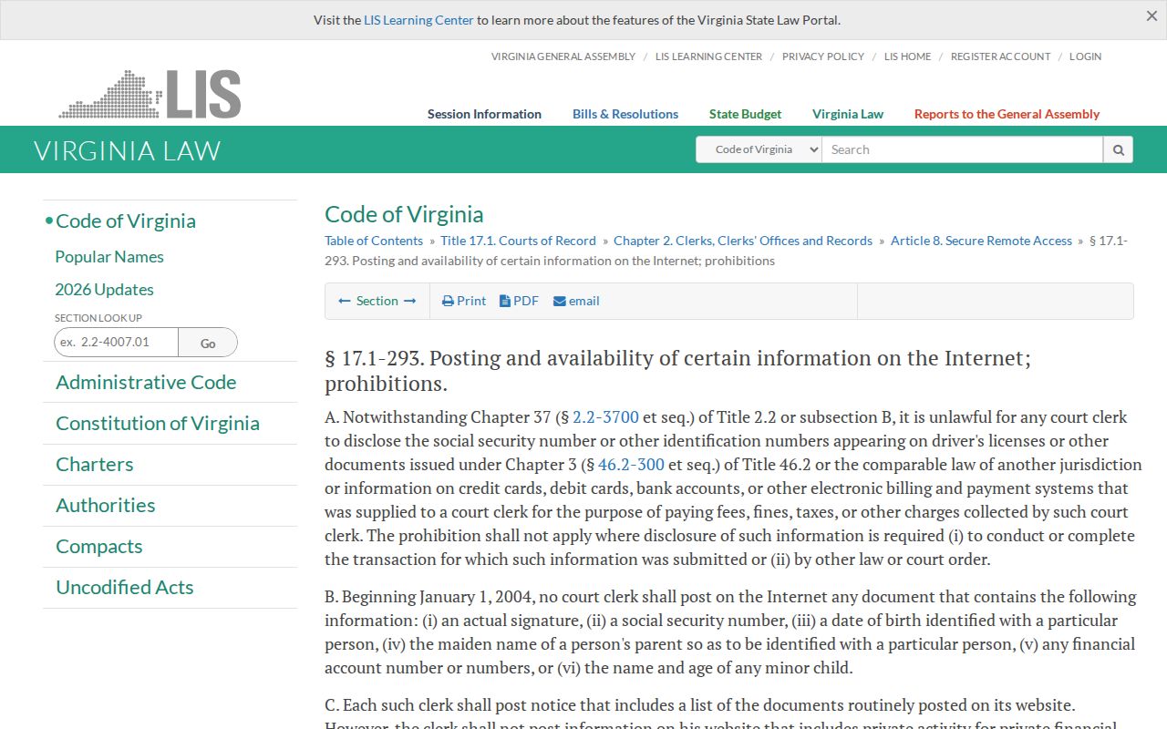 Washington County criminal court cases Virginia access law