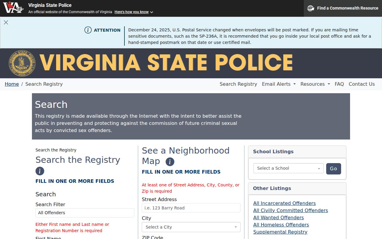 Washington County sex offender search on the Virginia registry